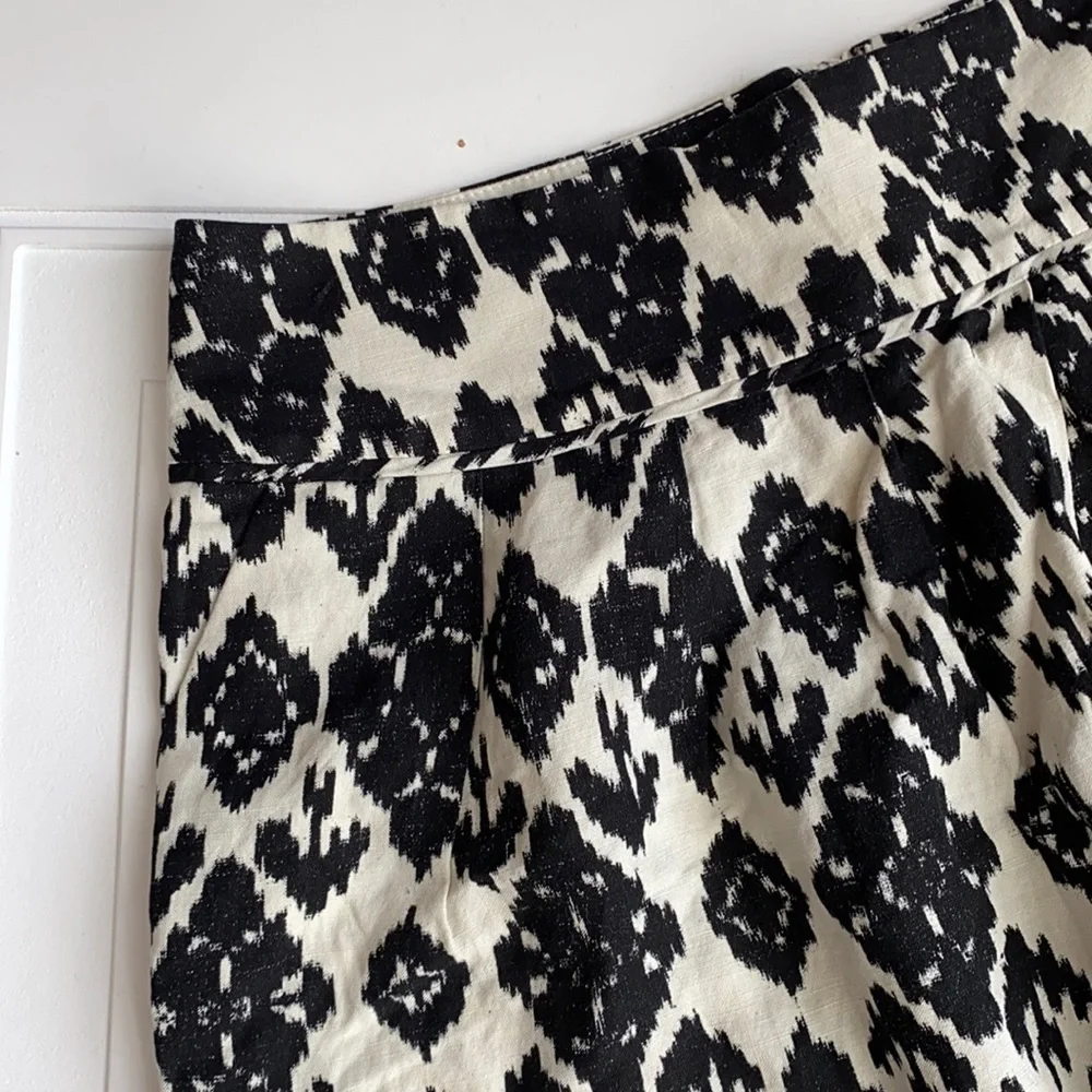 LOFT Linen Blend Aztec Design Skirt Black/Cream 2 - Picture 3 of 6